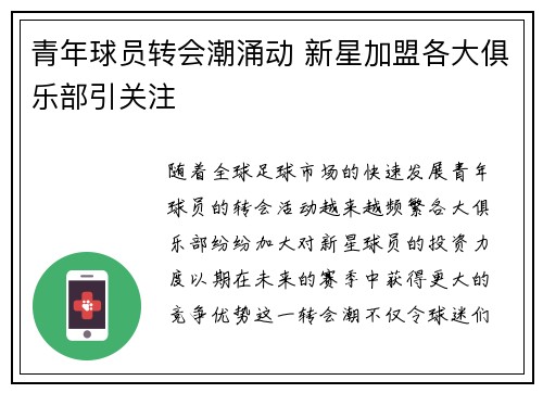 青年球员转会潮涌动 新星加盟各大俱乐部引关注