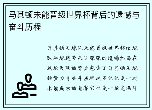 马其顿未能晋级世界杯背后的遗憾与奋斗历程