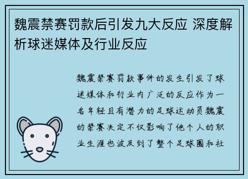 魏震禁赛罚款后引发九大反应 深度解析球迷媒体及行业反应